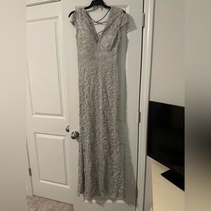 B. Darlin Elegant Gray/Silver Lace Gown